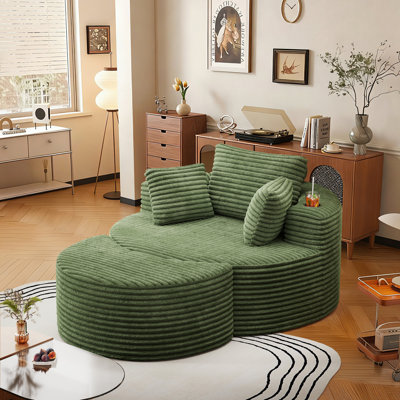 Chaise longue ronde avec repose-pieds, fauteuil de lecture incurvé en velours côtelé avec porte-gobelets, ensemble de méridienne circulaire en mousse à mémoire de forme et repose-pieds pour bureau, salon, chambre à coucher, véranda