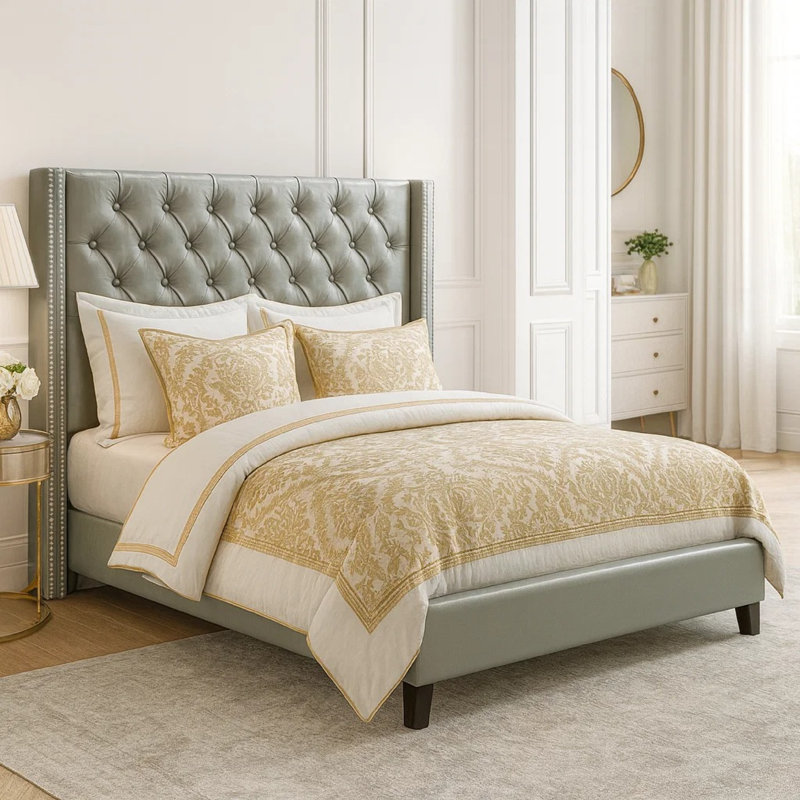 Antin Upholstered Standard Bed, Full, Silver