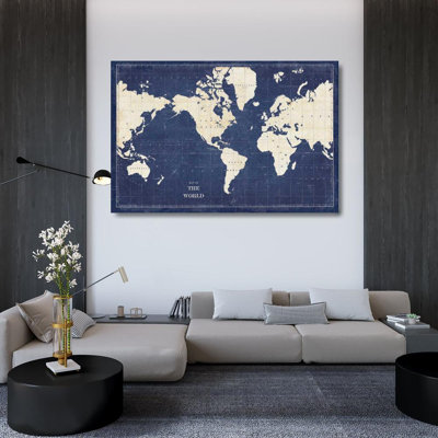 ArtDirect Schlabach, Sue Gallery Wrapped Canvas Art Titled: Blueprint World Map