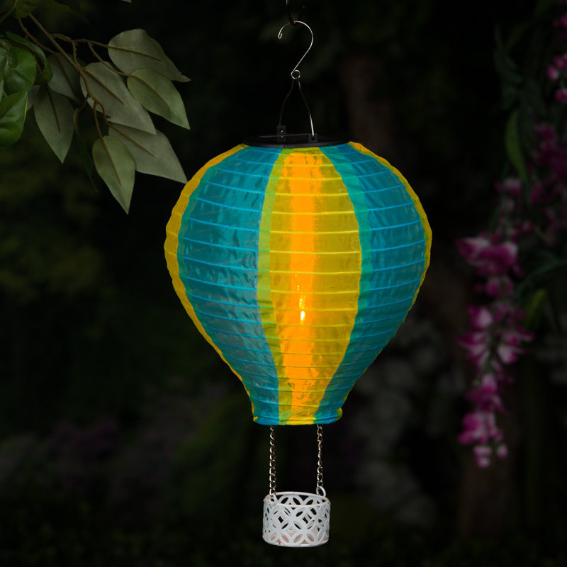 16" Solar Powered Yellow and Blue Hot Air Balloon LED Lamp