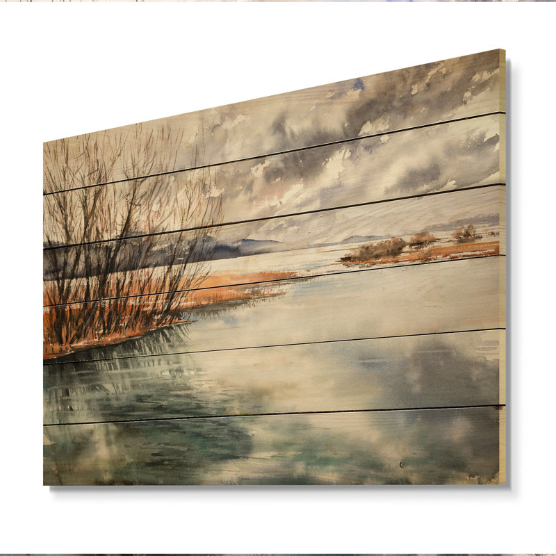 «Cloudy Spring River at Sunrise», peinture sur bois sans cadre, H 16 po x l 32 po x P 1 po