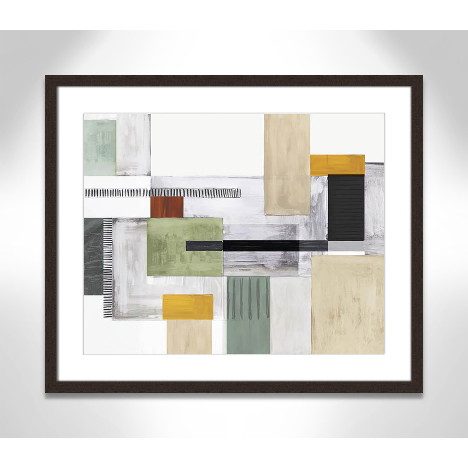 Playful Blocks Print by Tom Reeves, 21.5" H x 25.5" W x 1.25" D, Walnut Box Picture Framed, White