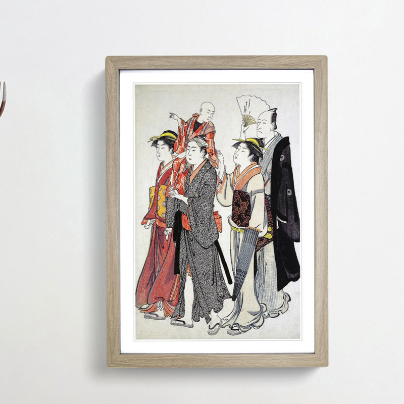 Ichikawa Danjuro V with Family by Torii Kiyonaga - Picture Frame Painting Print, Oak Framed, 36cm H x 27cm W x 2cm D