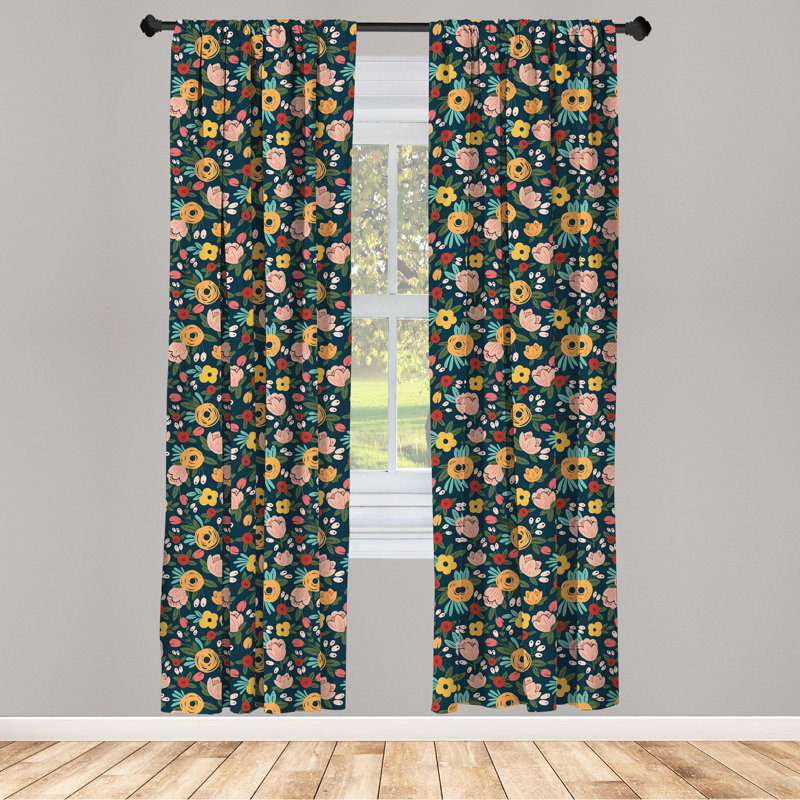 Watercolor Effect Sakura Floral Semi-Sheer Rod Pocket Sliding Panels, 28" x 63"
