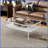 Contemporary Gray Tempered Glass Coffee Table with White Metal Legs, Easy-Clean &amp; 220lbs Capacity-332025261