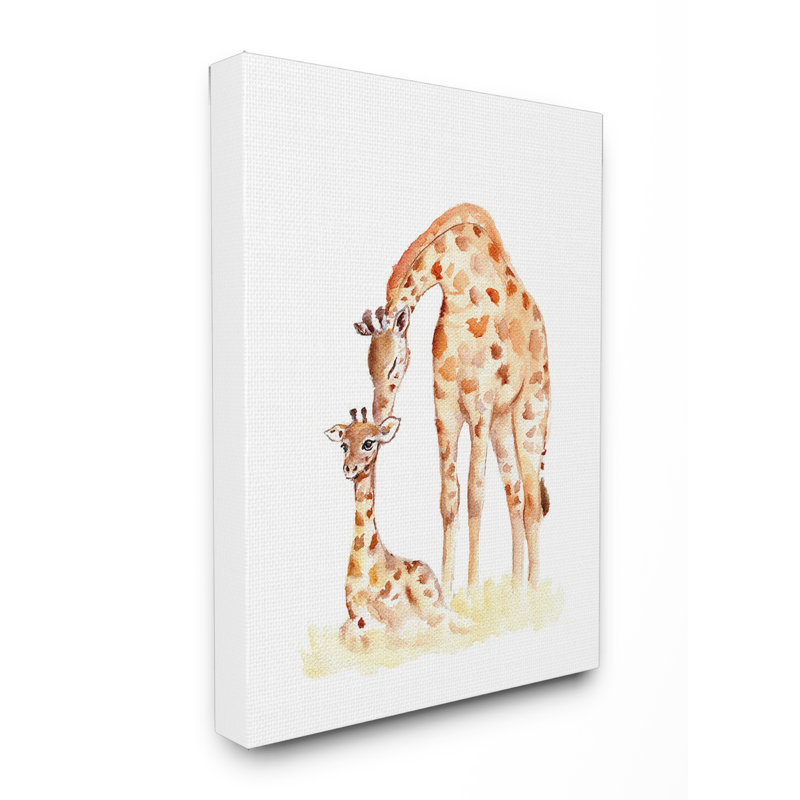 Giraffe Family Illustration Canvas Art, Midnight Black Framed Giclee, 20" H x 16" W