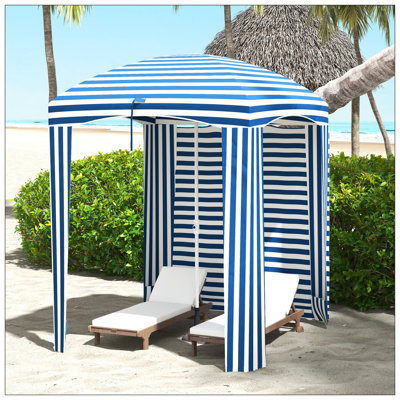 5.9' X 5.9' Portable Beach Umbrella, Ruffled Outdoor Cabana With Walls, Vents, Sandbags, Carry Bag, Blue Stripe