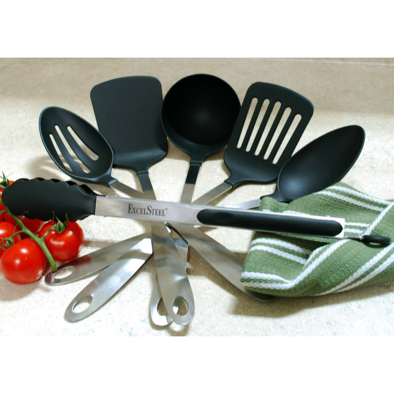 ExcelSteel 6-Piece Stainless Steel Kitchen Tool Set with Black Nylon Tips