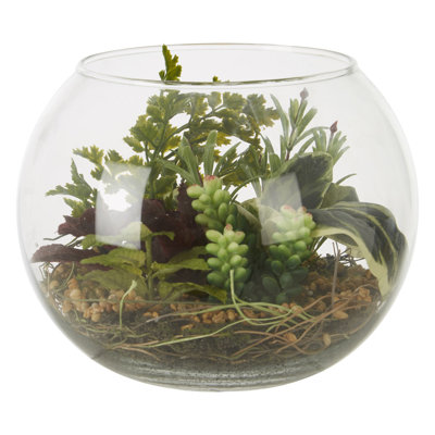 15 cm H Faux Foliage Plant in Glass Terrarium