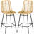 Rattan Bar Stools Set Of 2, 26 Inch Counter Height With Breathable Wicker Seat And Back For Boho Kitchen Decor, Bar Stool