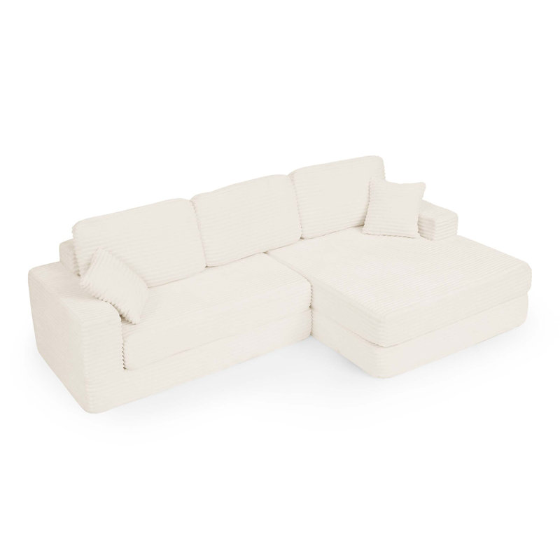 Siège de droite, canapé modulaire en forme de L, canapé modulaire compressé en velours côtelé de style minimaliste moderne, déplier dans un lit, chambre à coucher, canapé à compression confortable, conception peu encombrante