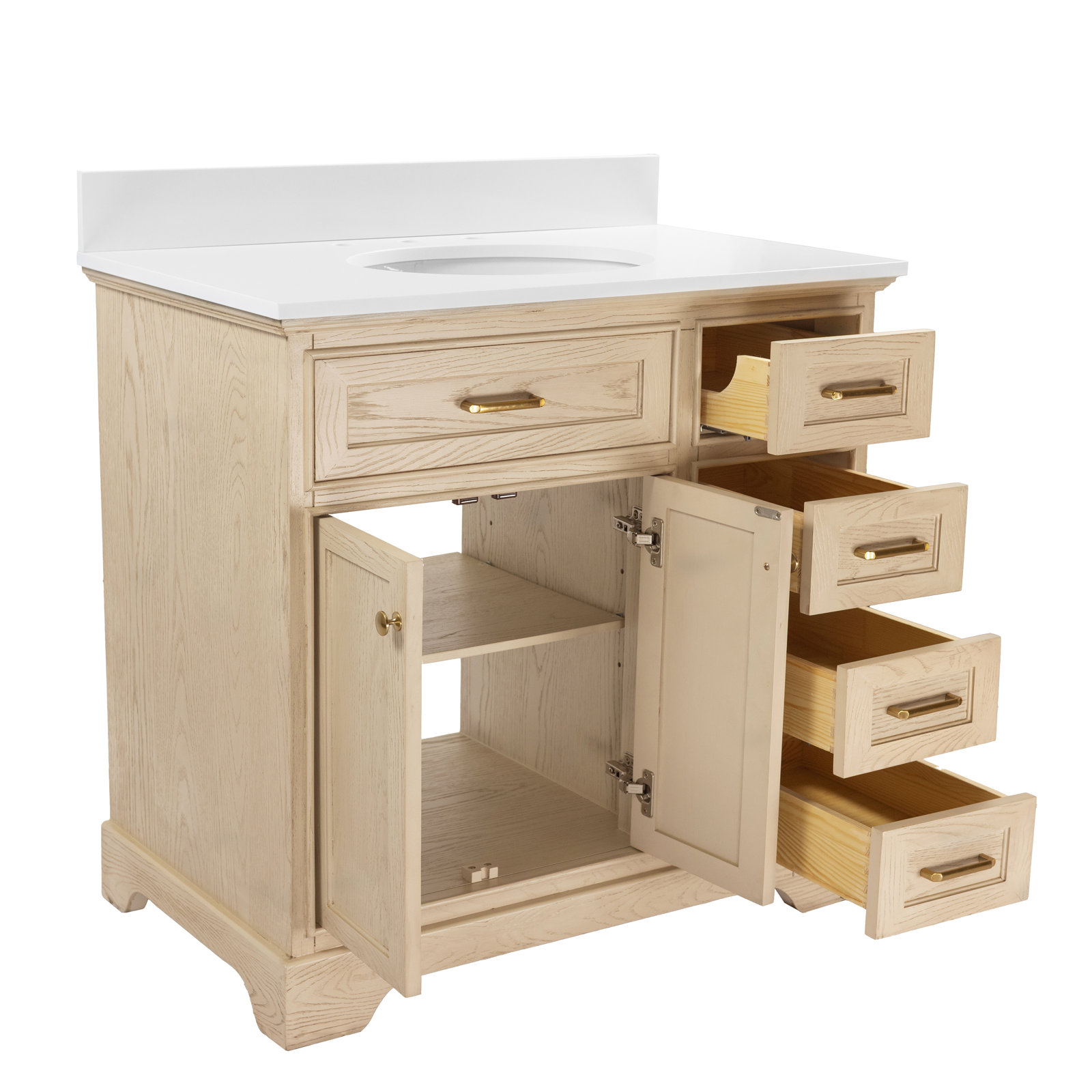Ronnie 36'' Single Bathroom Vanity, Engineered White, Greige Oak