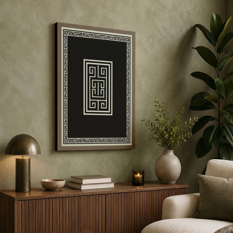 Greek Key Pattern Geometric - Wrapped Canvas, 36x24 - 91.4 x 61.0 cm, Terracotta Border