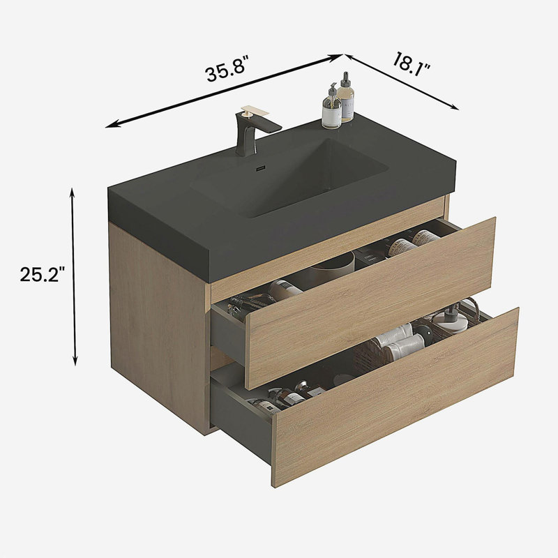 U092-Alice36W-106 Meuble-lavabo en chêne naturel 36 po avec lavabo Alice