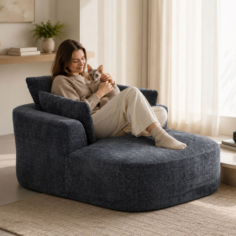 MIMO Chenille Foam Recliner Sofa Bed, Gray