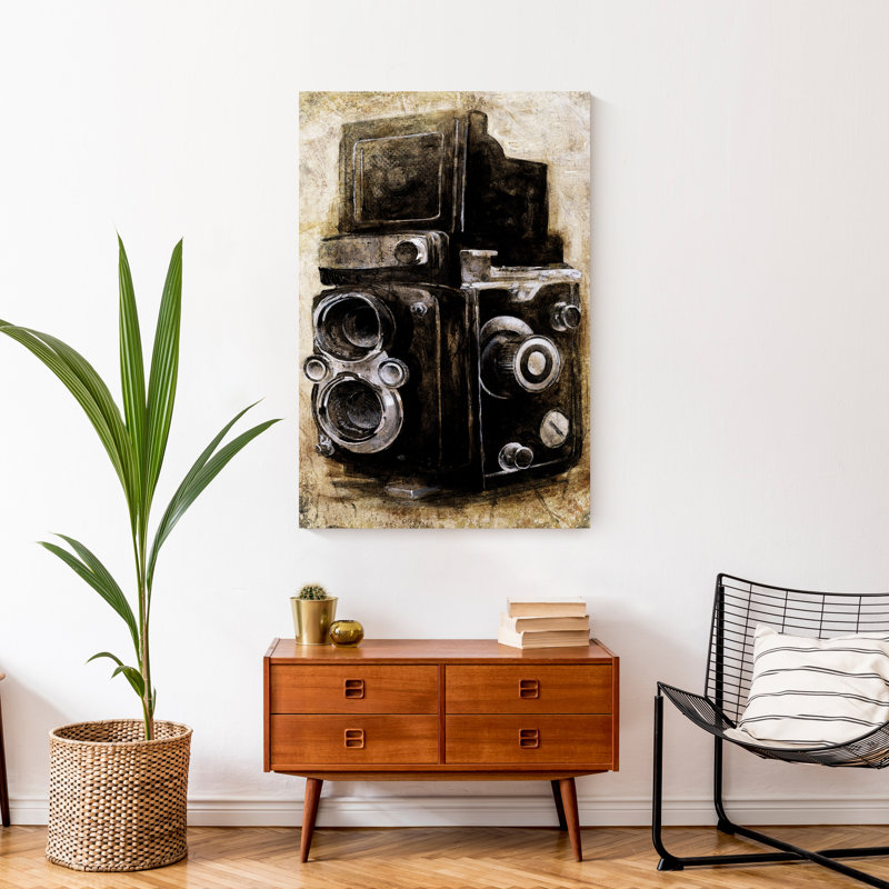 Appareil photo rétro sur toile, H 36 po x l 24 po x P 1,25 po, Sans cadre