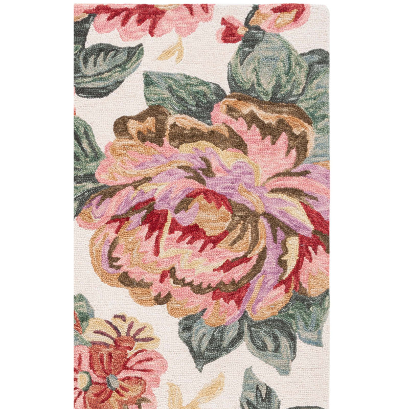 Jardin Handtufted Wool Cotton Floral Rug in Ivory/Red, Rectangle 8' x 10'