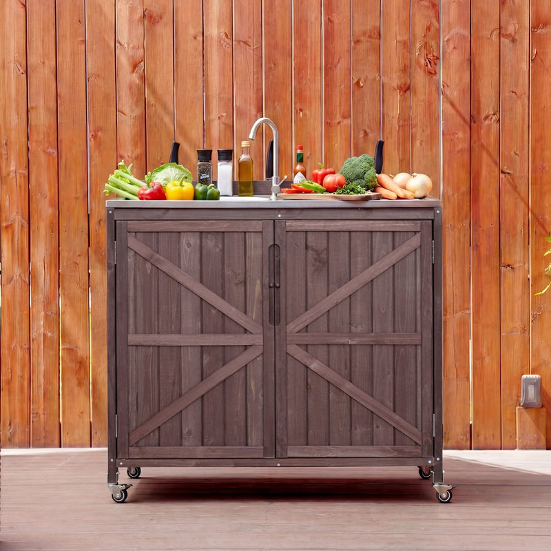 39.4" Outdoor Kitchen Island With Sink, Dark Brown