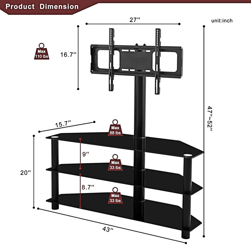 3-Tier Multi-Function Swivel Tv Stand, Media Cabinet