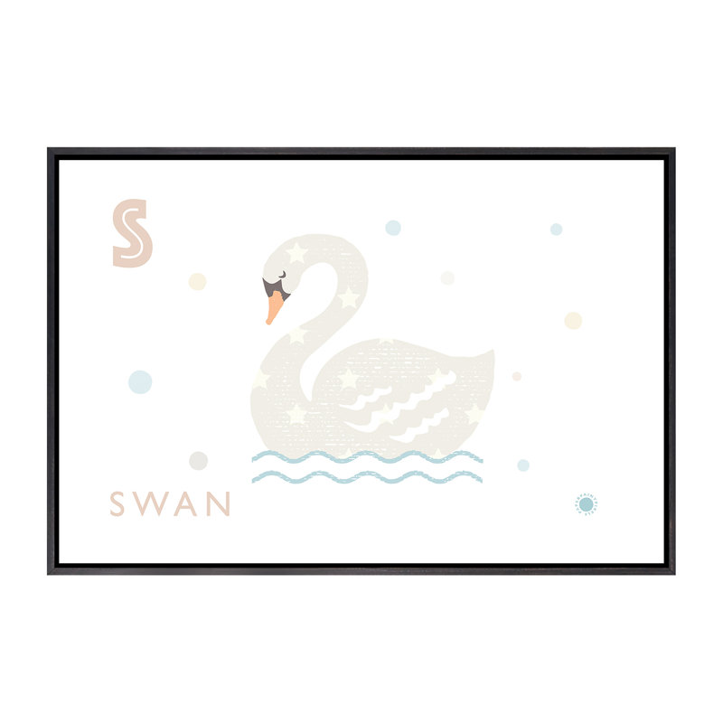 Cygne - imprimé, H 26 po x l 40 po x 1,5 po, Toile avec cadre noir patiné, Pas de tapis