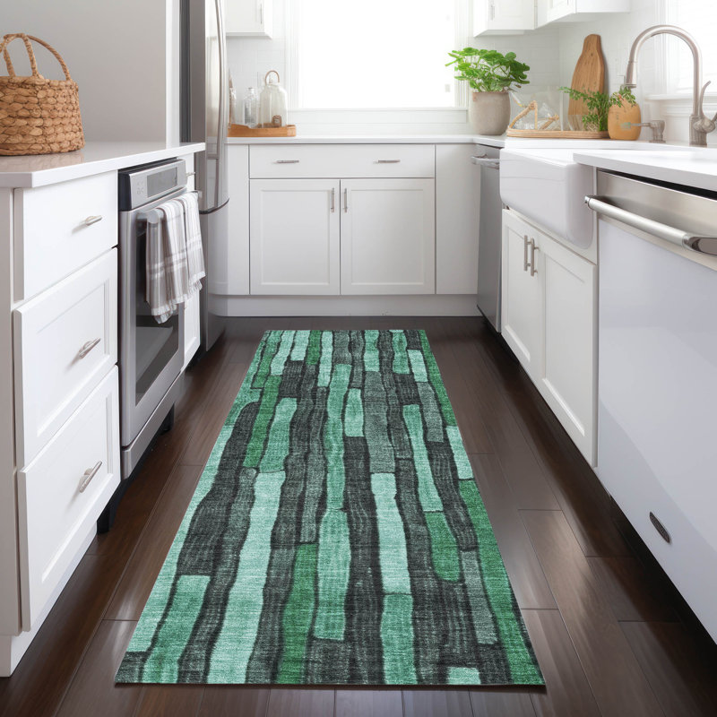 Machine Washable Indoor/Outdoor Christain ACN1307 Sage Rug, Runner 2'3" x 7'6"