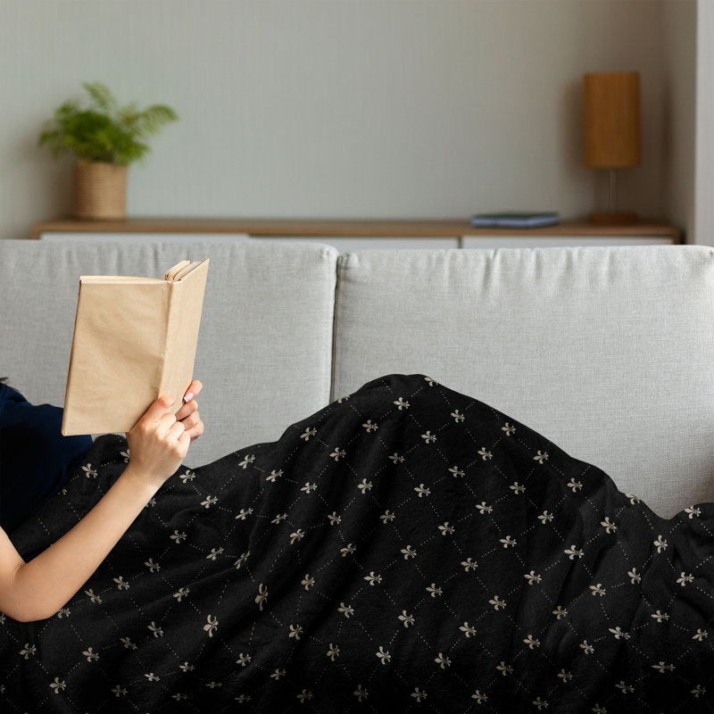 Hand Woven Throw Blanket, Black Fleur De Lis, 50'' W x 60'' L