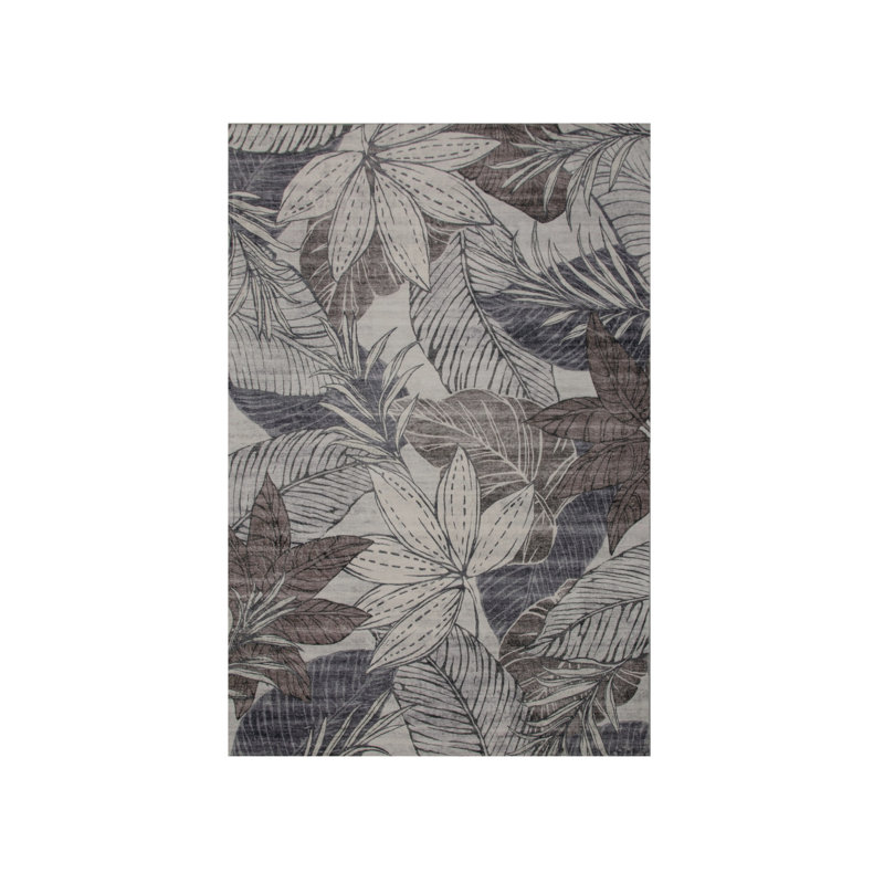 Tapis floral gris et brun 5 pi x 8 pi