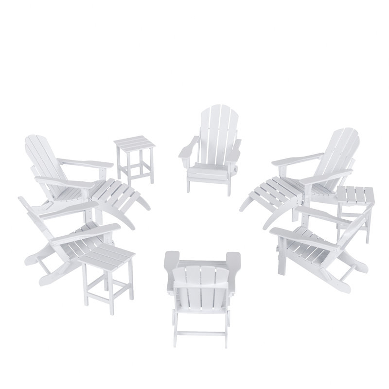 Chaise Adirondack en plastique avec table et repose-pieds Laguna, Blanc