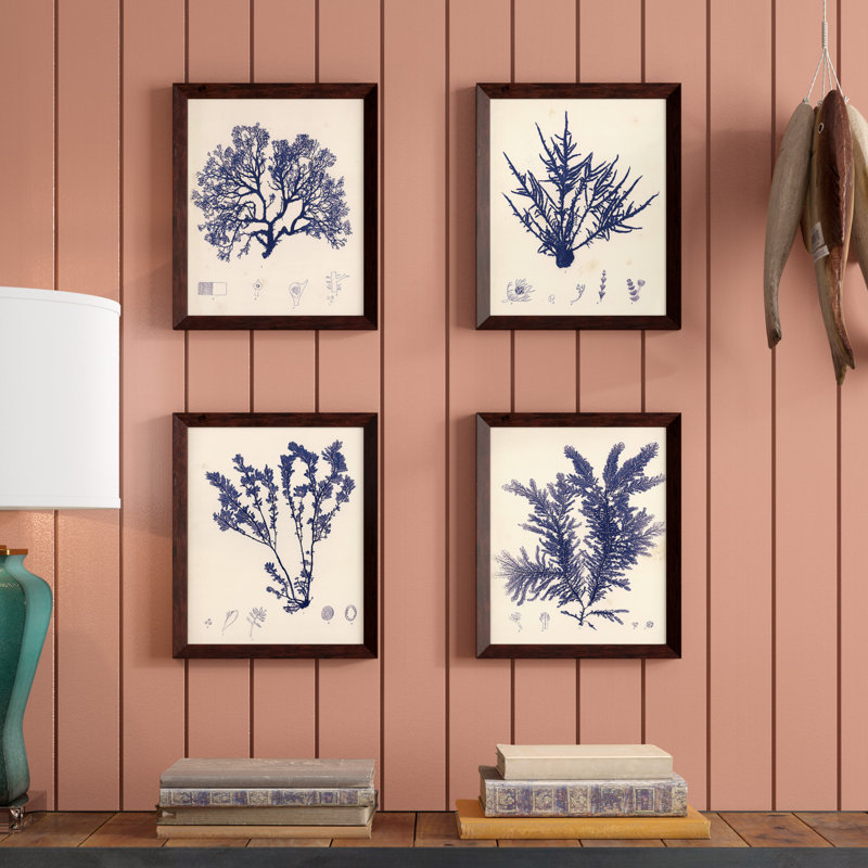 «Blue Botanical Study I Lovely Vintage Flowers», ensemble de cadres d'art graphique