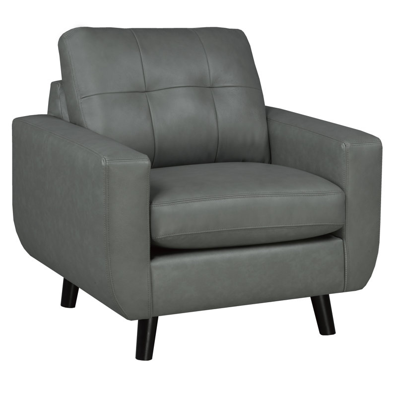 Fauteuil en cuir fleur 37 po Lathrop, Cuir véritable gris
