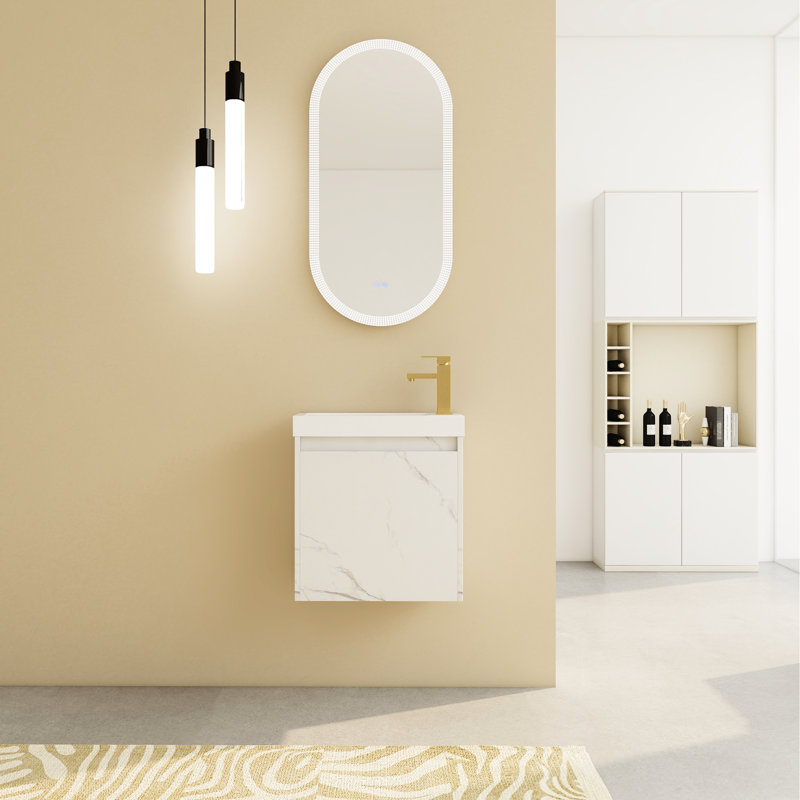 21,08 po Meuble-lavabo haut avec lavabo en résine et porte à fermeture en douceur