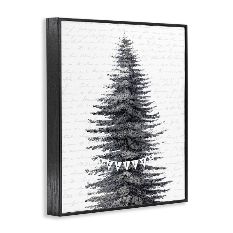 «Snow Covered Christmas Tree Believe», impression, Giclée encadrée noir minuit, H 14 po x l 11 po