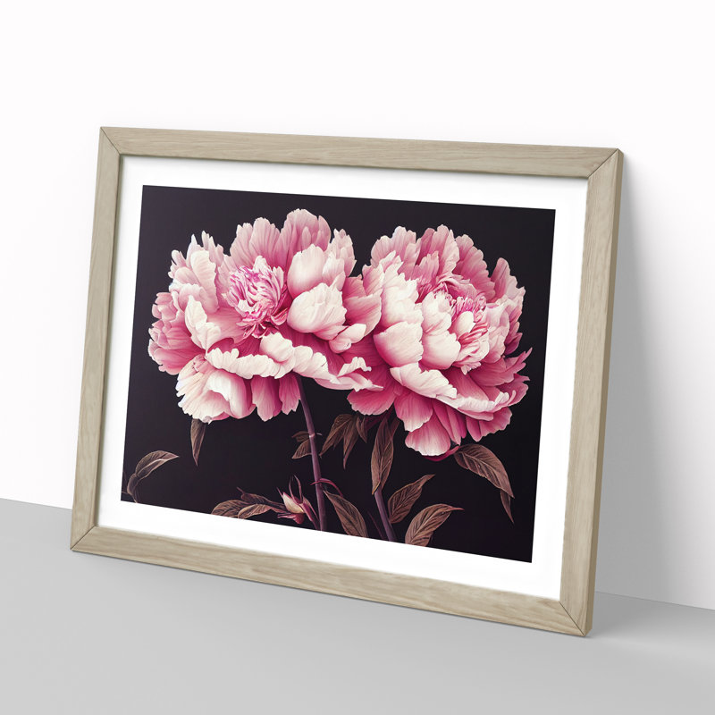 Enchanting Peony Flowers - Single Picture Frame Print, 34cm H x 46cm W x 2cm D, Oak Framed