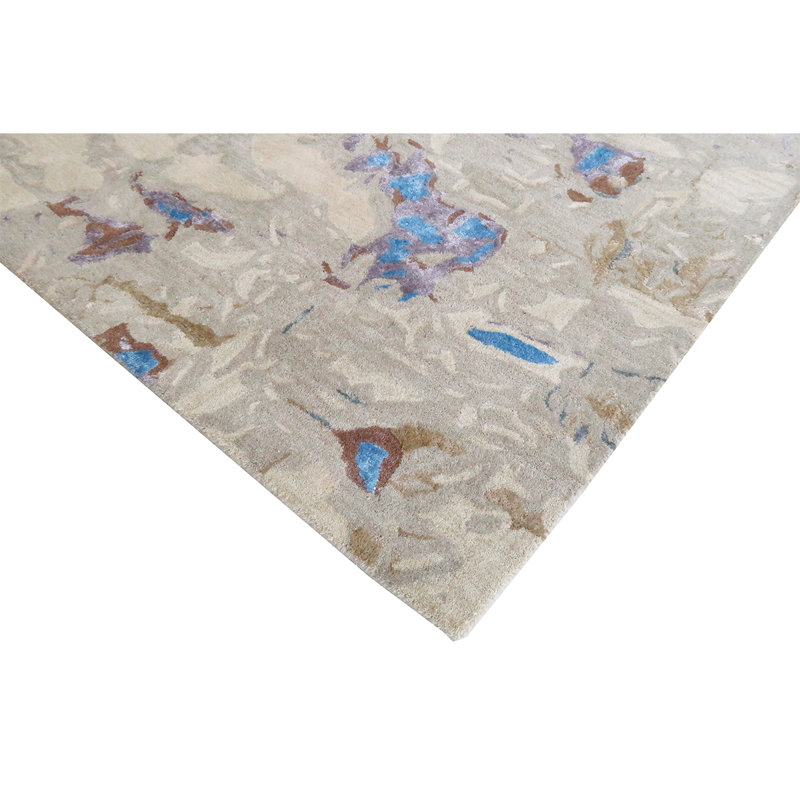 Abstract Area Rug in Gray/Blue/Brown, Rectangle 5' x 8'