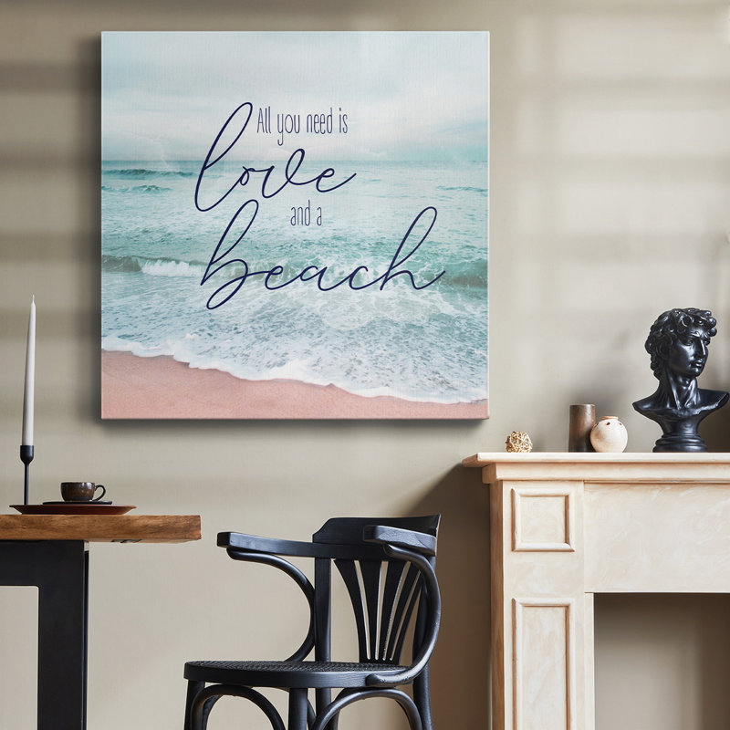 «Love And A Beach» - Toile tendue avec châssis de qualité supérieure - prête à être accrochée