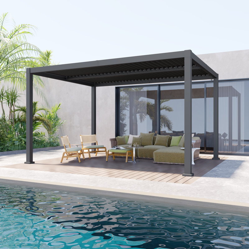 Aluminum Pergola with Louvered Canopy, Dark Gray, 10 Ft. x 13 Ft.	