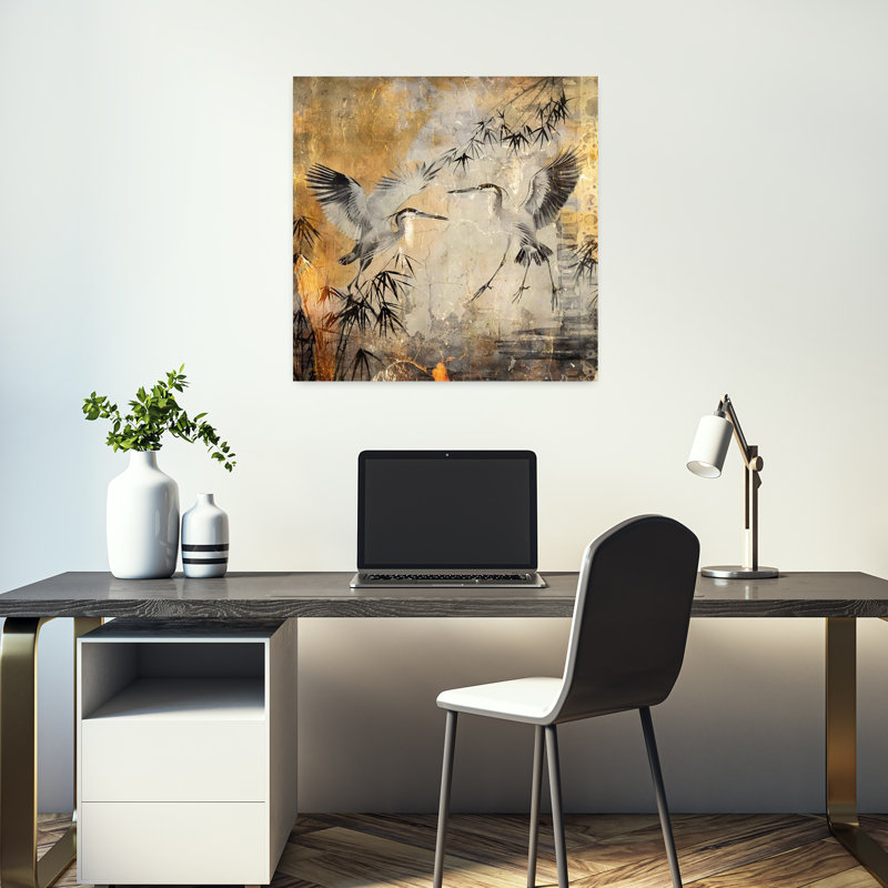 Art contemporain rétro avec colibri rétro, H 18 po x l 18 po