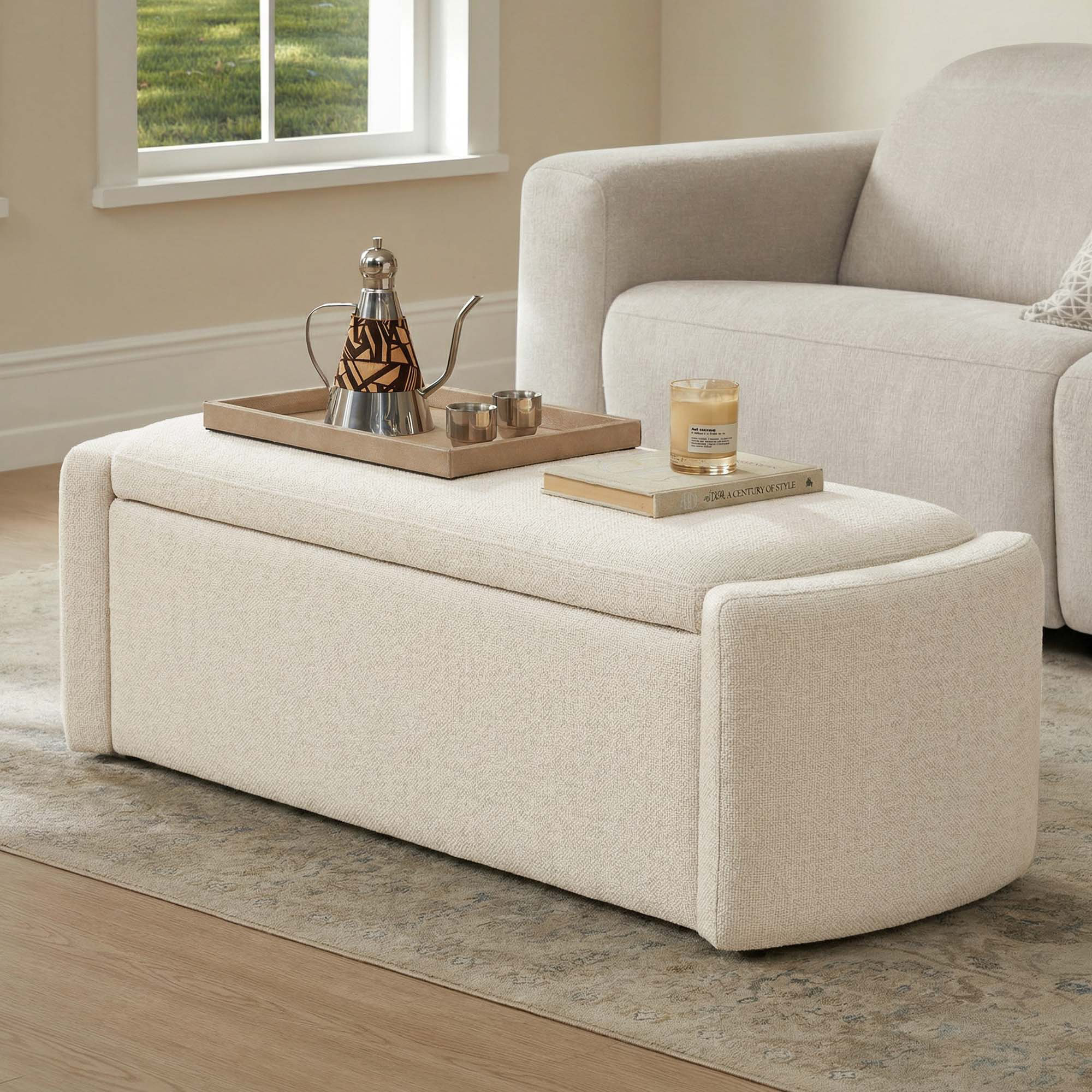 Upholstered Ottoman, Lila Linen