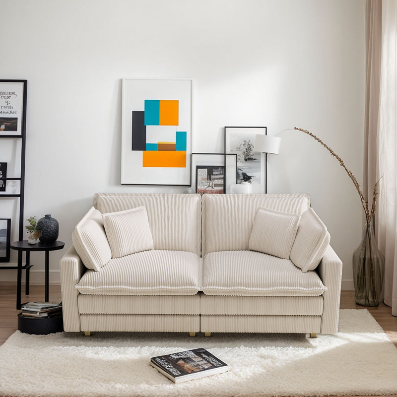Modular Deep Seat Sectional Sofa with 4 Pillows | Modern Space-Saving Couch for Living Room, Bedroom & Apartments, 2, Beige