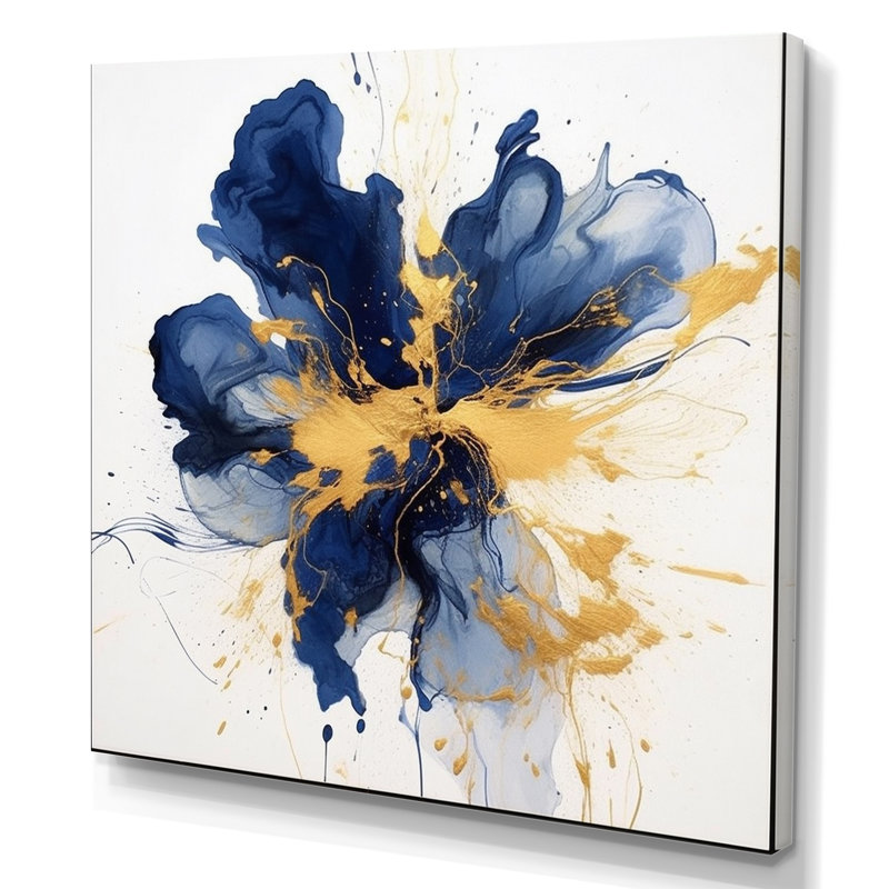 «Dark Blue and Gold Strokes I», art mural sur toile Fractals, Toile tendue, H 16 po x l 16 po x P 1 po