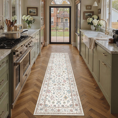 Liora Oriental Distressed Floral Area Rug with Non-Slip Backing Roll-Pack & Pet Friendly