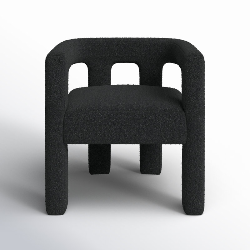 Aruna Solid Boucle Dining Arm Chair, Black Boucle