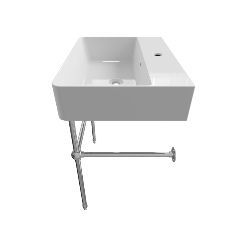 Lavabo de salle de bain console rectangulaire avec trop-plein Nuo 2, Blanc / chrome