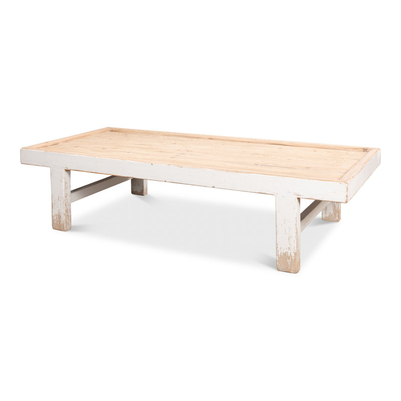 Grande table basse à panneau de bois, Blanc antique