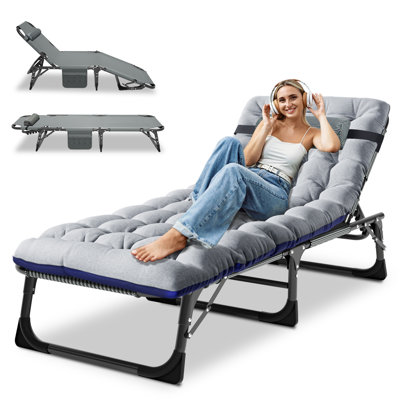 Patio Chaise Lounge Chair, Outdoor Portable Adjustable with 5 Positions Folding Pool Recliner with Mattress Max Weight Capacity 440 lbs
