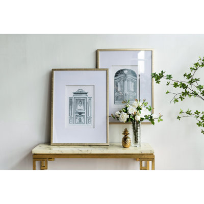 Of 2 24" X 32" Wall Decorations With Pencil Architecture, , Ornate Door Drawings, Silver Plastic Beautification Architectual Art, Images, Ornamentation Piece