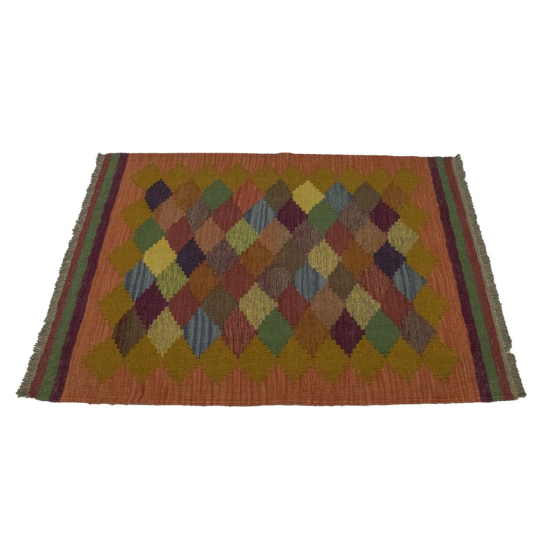 Tapis unique en laine noué à la main des années 2010 de 2 pi 9 po x 4 pi en rouge / noir / vert