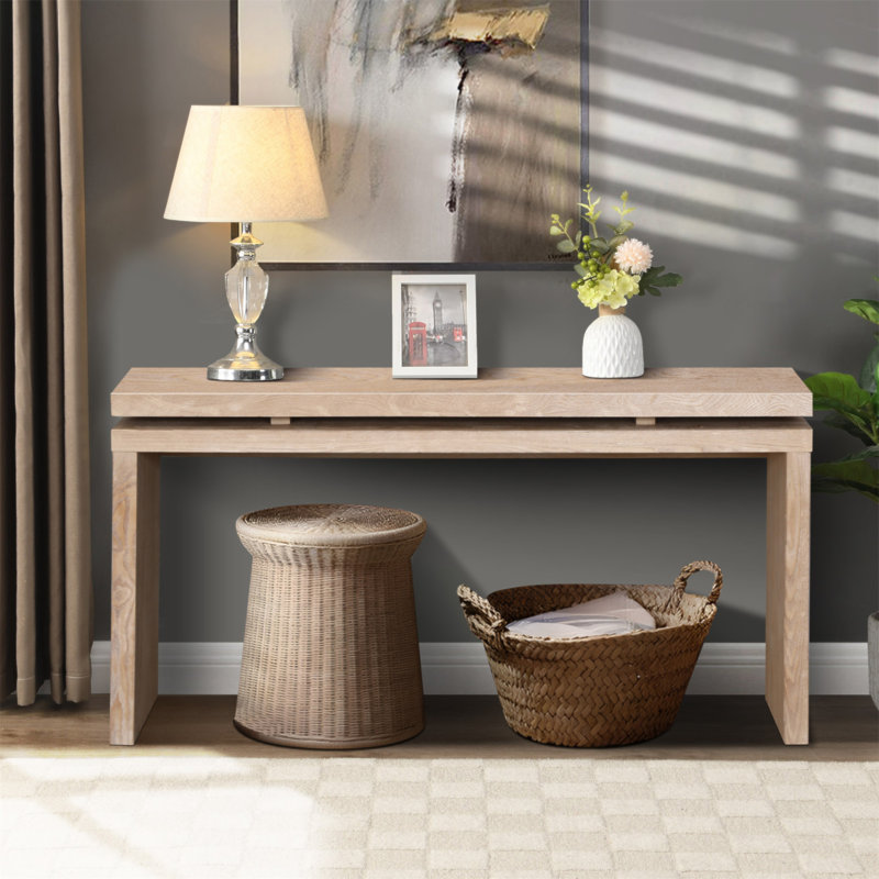 Table d'entrée 60 po Antique Natural Farmhouse - Table d'entrée en bois rétro avec suspension à double planche