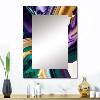 Purple, Green And Gold Bold Strokes I - Abstract Decorative Wall Mirror, Purple Mirror, Printed Metal Art