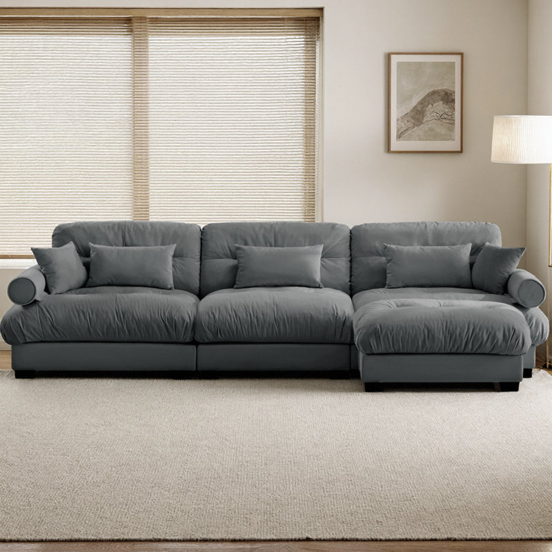 Canapé modulaire en L surdimensionné en velours avec repose-pieds mobile Comfort, Grey Velvet